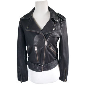 AllSaints Vintage Balfern Black Leather Biker Moto Jacket